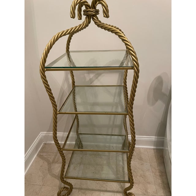Mid-Century Modern Vintage Metal Rope Twist Design Etagere With 4 Glass Shelves For Sale - Image 3 of 10