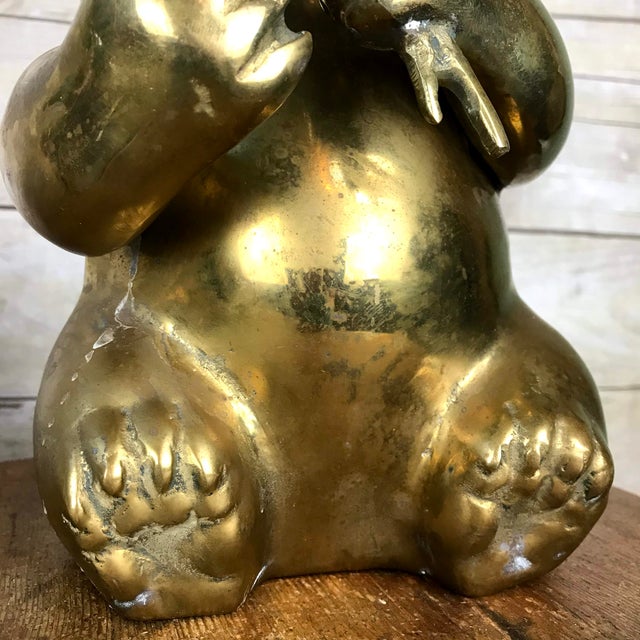 Vintage Mid-Century Brass Panda Bear Eating Bamboo Home Decor Heavy Statue For Sale - Image 11 of 14