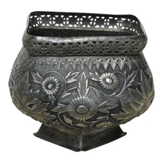 Antique Asian Solid Silver Vessel, Sterling or 800 Silver 588 Grams For Sale