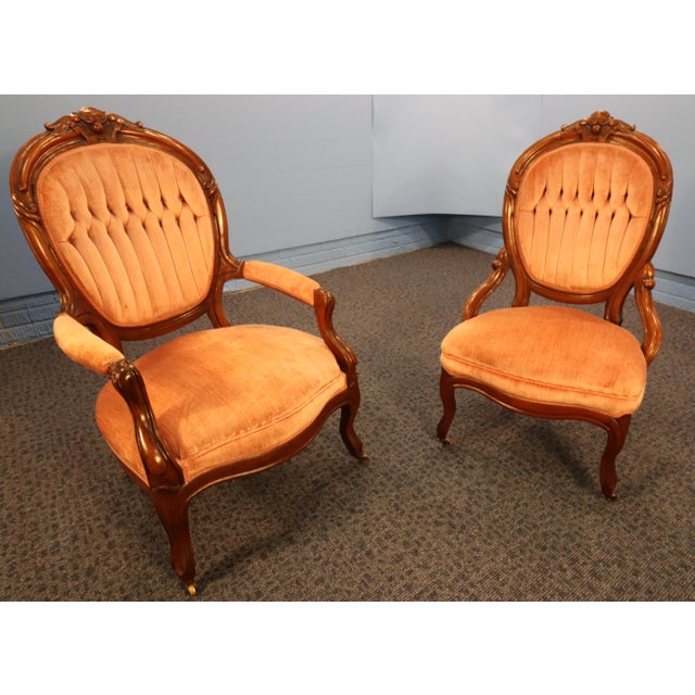 Rococo Early 20th Century French Rococo Revival "Gentleman and Lady's" Chairs For Sale - Image 3 of 15
