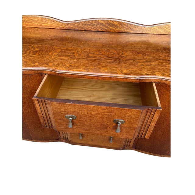 Antique Quarter Sawn Oak Buffet Sideboard With Curved Doors, C. 1928–1933 For Sale - Image 4 of 12