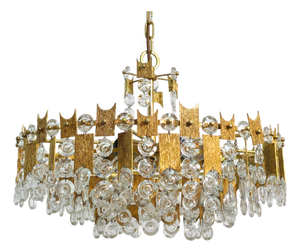 Brutalist Brass and Glass Chandelier by Sciolari for Palwa, 1970s