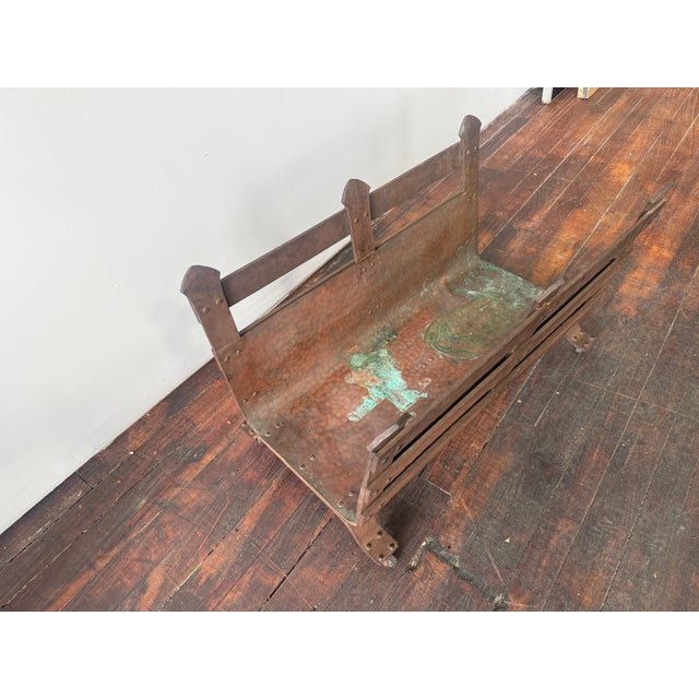 American Arts And Crafts Copper And Iron Log Holder, C. 1910 This log holder is nearly identical to a known and documented...