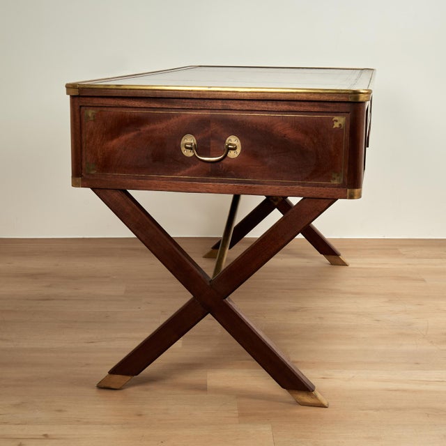 Antique English Leather Top Campaign Desk For Sale - Image 14 of 15