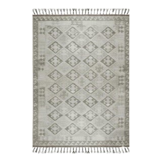 6x9 Gray Hand-Knotted Wool Diamond Repeat Geometric Modern Carpet Rug For Sale