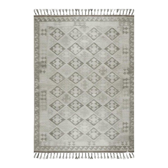 6x9 Gray Hand-Knotted Wool Diamond Repeat Geometric Modern Carpet Rug For Sale