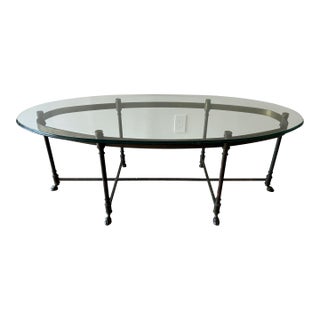 Vintage Brass and Glass Hoof Footed Coffee Table Attributed to LaBarge For Sale