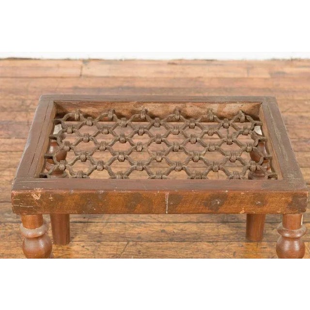 Brown Antique Indian Window Grate Made into a Coffee Table with Turned Baluster Legs For Sale - Image 8 of 13