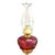 Antique electrified three-light hanging chandelier, circa 1880, with a brass frame and cranberry glass lamp reservoirs....