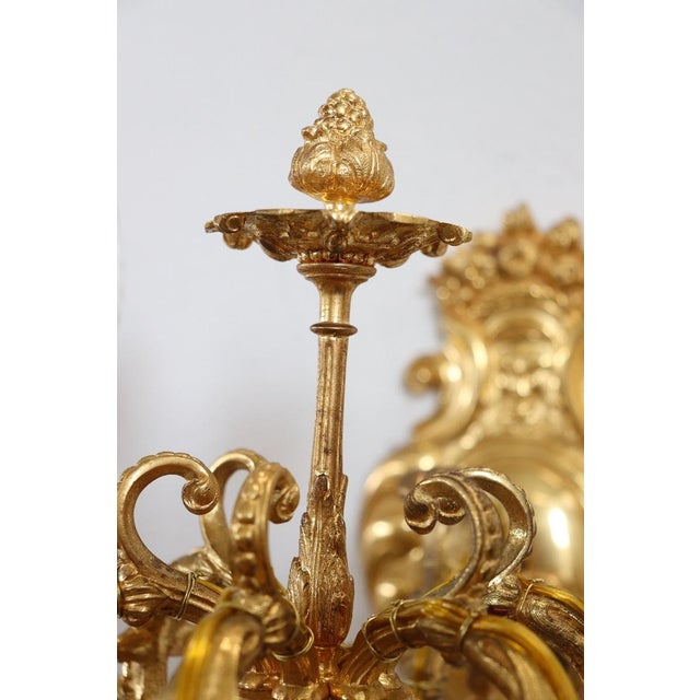 Metal Sconces in Gilded Bronze with Five Bulbs Each, Set of 2 For Sale - Image 7 of 17