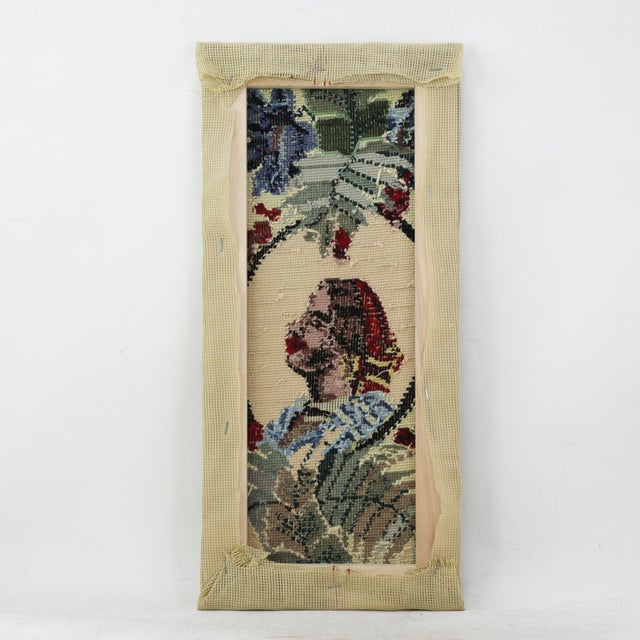 Textile Vintage Portrait Needlework Vertical Textile Art Tropical Botanical Profile With Floral Motif For Sale - Image 7 of 8