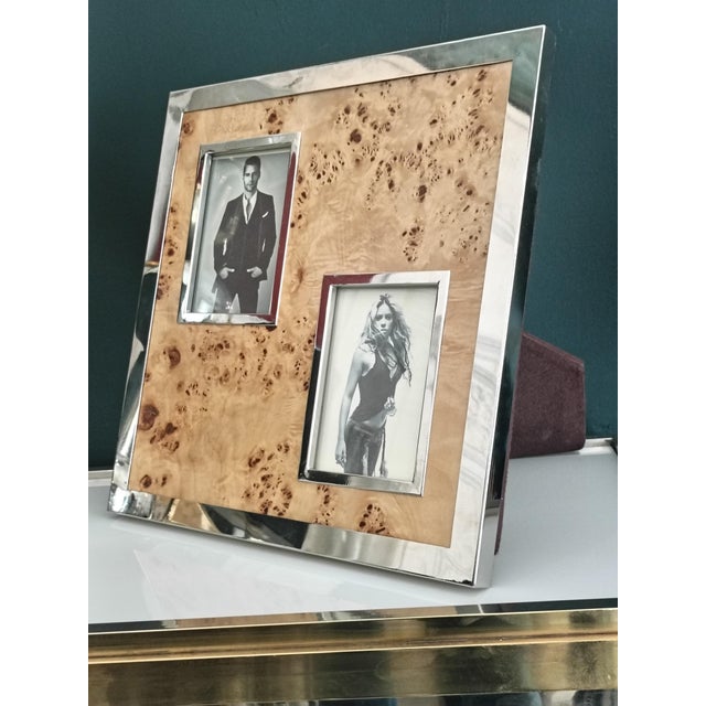 Mid-Century Modern Chrome-Plated Metal and Briarwood Multi-Photo Frame attributed to Felice Antonio Botta, Italy, 1970s For Sale - Image 3 of 11