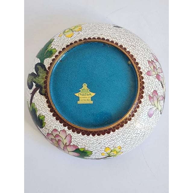 Pink Vintage Cloisonne Bowl on Stand For Sale - Image 8 of 11