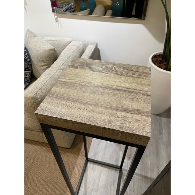 Wood Wood Top Pedestal With Iron Base For Sale - Image 7 of 9