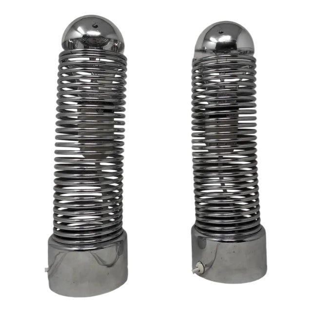 Vintage Chrome Jo Jo Table Lamps attributed to Heninz Brenker for Guzzini, 1970s, Set of 2 For Sale