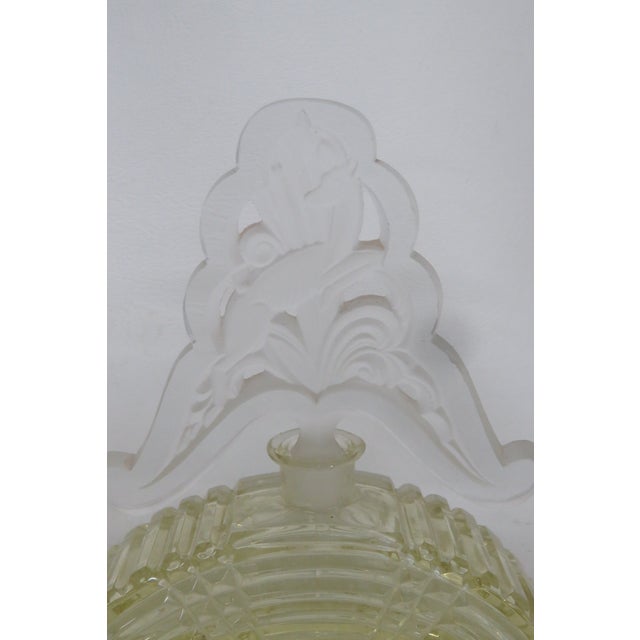 Czech Perfume Bottle Yellow Glass With Deer Stopper Art Deco Empty Cologne 4779b For Sale In Miami - Image 6 of 12