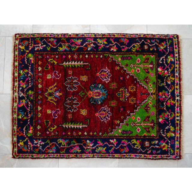 1960s Vintage Hand-Knotted Turkish Rug Prayer Rug Ultra Soft Wool Rug Wall Decor Religious Tapestry 3x4 Ft Approx For Sale - Image 5 of 15