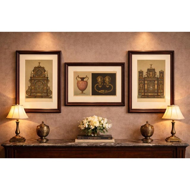 Gold Franz Xaver Zettler, Bavarian Altar Triptych, 1874, Prints, Framed, Set of 3 For Sale - Image 8 of 9