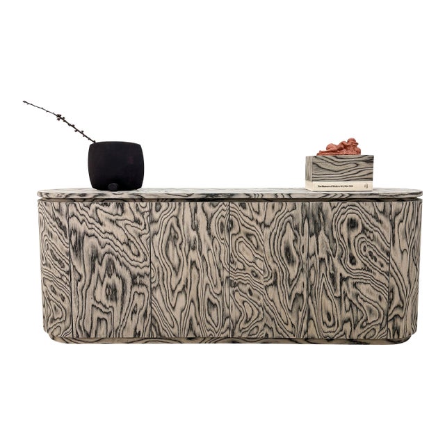 Vintage 1980s Ettore Sottsass Alpi Veneer Credenza – Postmodern Italian Memphis Buffet Sideboard, Attributed For Sale