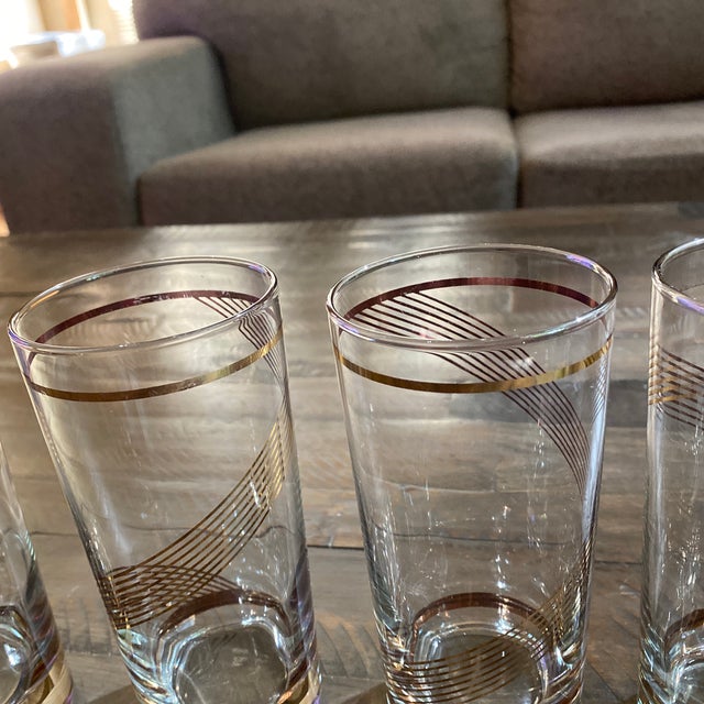 Mid 20th Century Mid Century Libbey Gold Swirl Dining Water Highball Glasses- Set of 4 For Sale - Image 5 of 9