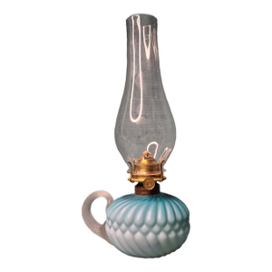 Rare Antique Blue Satin Glass Oil Kerosene Finger Lamp Hand-Blown Uv Reactive