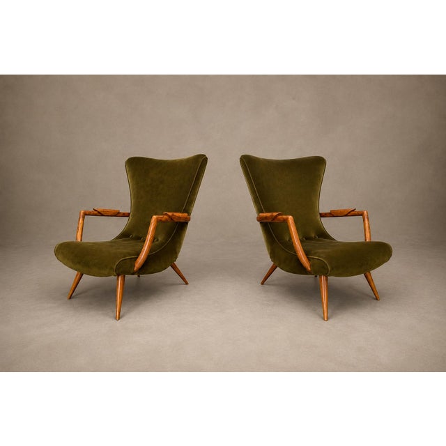 Giuseppe Scapinelli Sculptural Caviúna & Olive Green Mohair Armchairs, Brazilian Modern, 1950s For Sale - Image 16 of 18