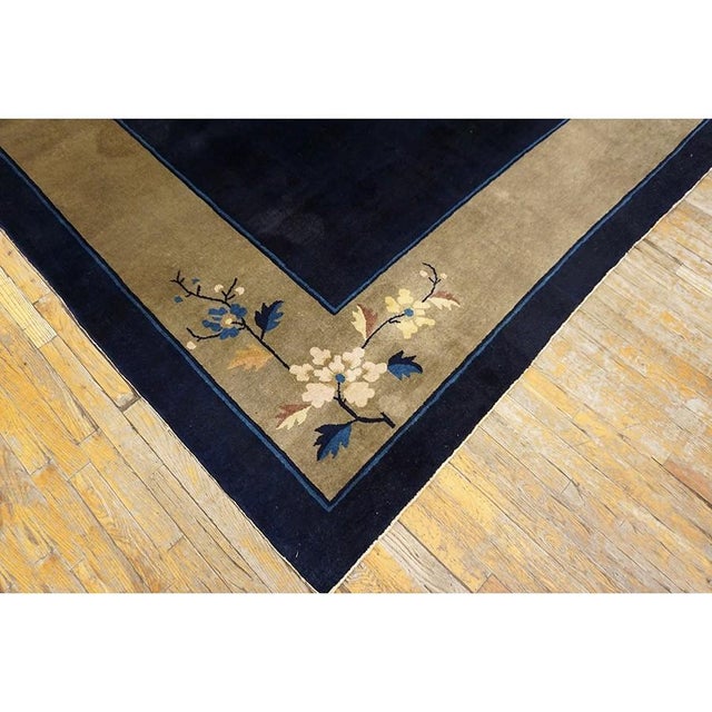 1920s Navy Blue Antique Chinese Painterly Peking Knotted Large Oversized Big Rug For Sale - Image 4 of 10
