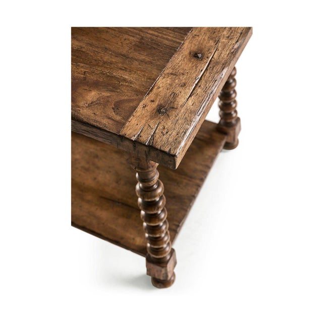 Brown Rustic Farmhouse Spool-Leg Side Table For Sale - Image 8 of 9
