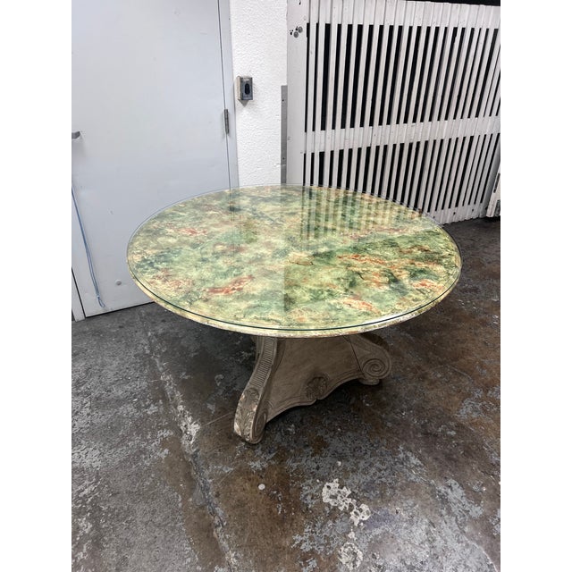 I Magnin Hand-Painted Faux Marble With Glass Dining Table, 50 Inches For Sale In San Francisco - Image 6 of 12