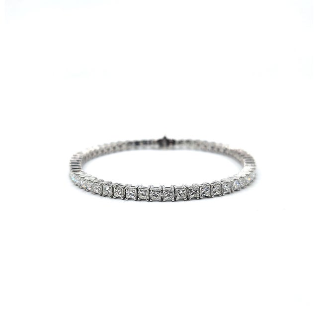 Silver 6.53 Ct Princess Cut Diamond Tennis Bracelet For Sale - Image 8 of 8