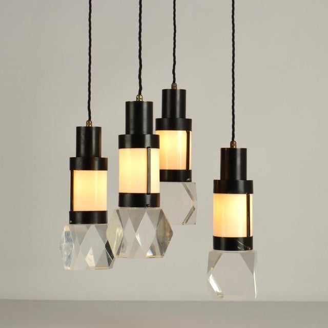 Metal Hanging Light with Four Pendants by Gaetano Missaglia, 1970s For Sale - Image 7 of 16