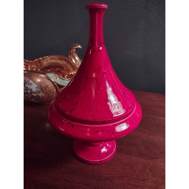 Mid-Century Modern Vintage Hollywood Regency Red Speckled Ceramic Lidded Art Pottery Jar For Sale - Image 3 of 6
