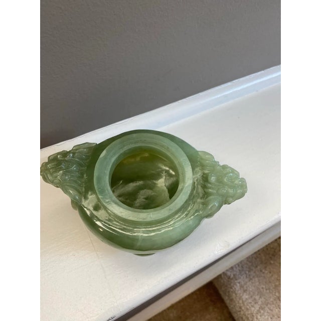 Jade Antique Solid Jade Handcarved Footed Bowl For Sale - Image 8 of 9