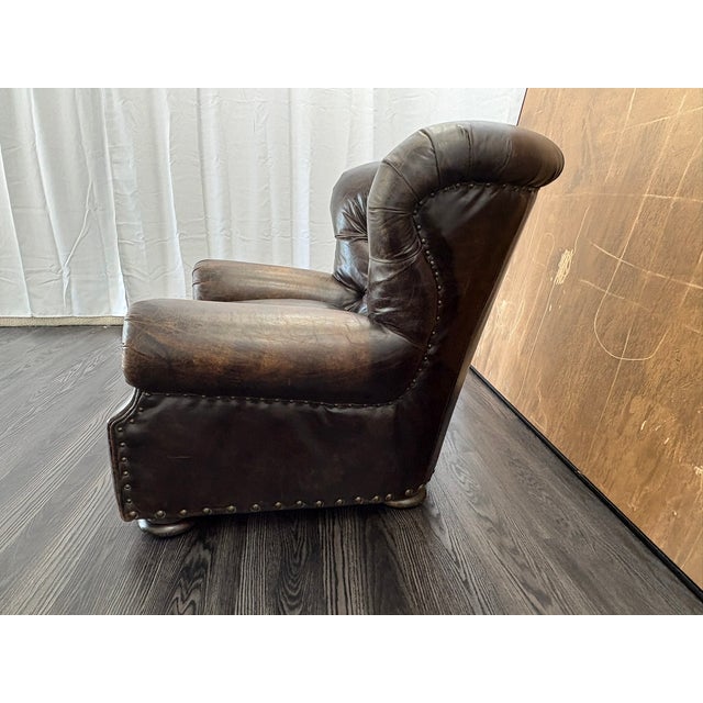 Rh Churchill Leather Chair With Nailheads Vintage Ebony Leather | Down-Feather Fill | Classic Depth For Sale - Image 9 of 18