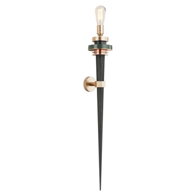 Torca II Wall Lamp in Brass and Oxidized Wood by Marine Breynaert For Sale - Image 9 of 9
