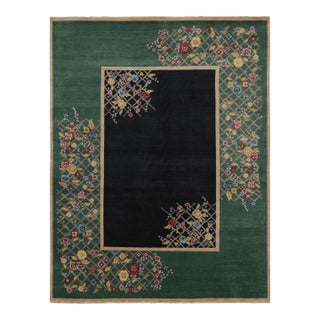 2010s Rug & Kilim’s Chinese Art Deco Style Rug in Black & Green With Floral Pattern For Sale