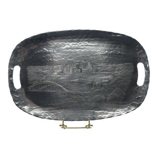 “Wendell August Forge” Hammered Aluminum My Hometown Pittsburgh Pa. Skyline Tray For Sale