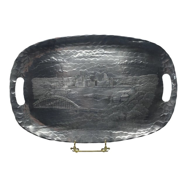 “Wendell August Forge” Hammered Aluminum My Hometown Pittsburgh Pa. Skyline Tray For Sale