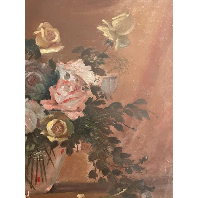 Raffaele Baldi, Vase of Flowers, Tempera Painting on Wood For Sale - Image 5 of 7