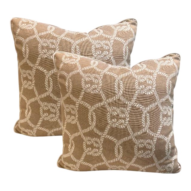 Pair of 22'' Outdoor Nautical Rope Pattern Throw Pillow For Sale