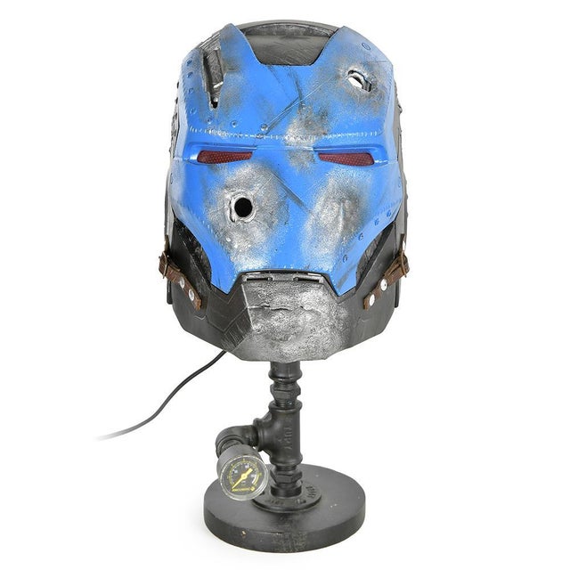 Blue Iron Patriot Helmet Turned Into an Industrial Lamp For Sale - Image 8 of 8