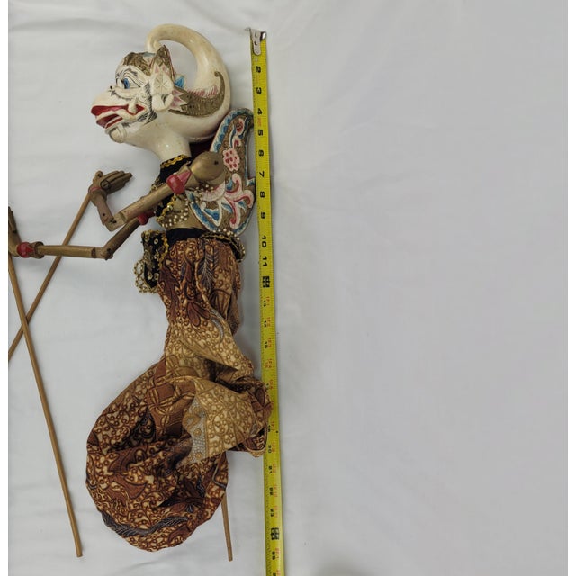 Wood Vintage Indonesian Wayang Golek Rod Puppet Hanuman Hand Carved Wood Batik For Sale - Image 7 of 10