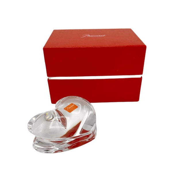 Baccarat 'Heart of Love' clear crystal paperweight (reference 2106263) with a smooth polished finish. Measures 3.5 inches...