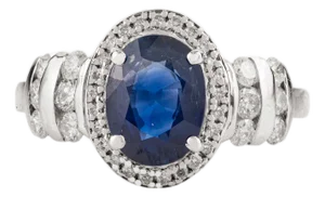 1.33Ct Vivid Blue Sapphire & Diamond Halo Vintage Cluster Ring in 14k Gold Size 7