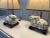 Beautiful Chinese export ceramic rabbits mounted on a scrolled wooden base with adjustable shade height. The rabbit is the...