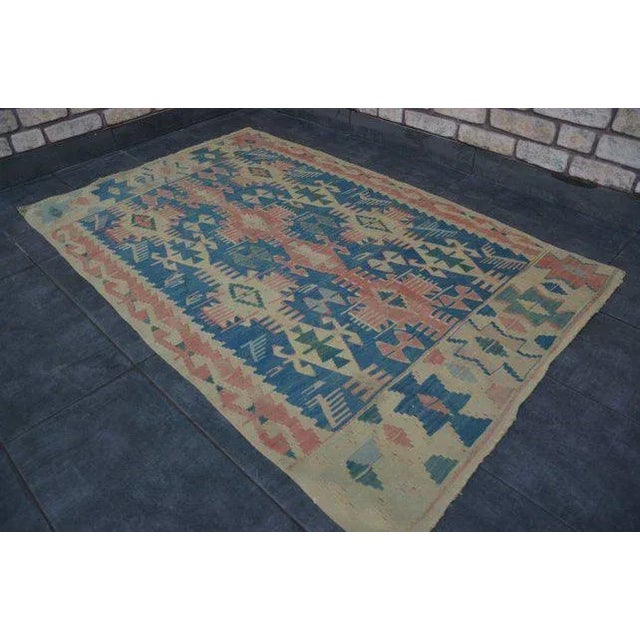 1960's Vintage Pastel Kilim Rug- 3′6″ × 5′6″ For Sale - Image 9 of 11