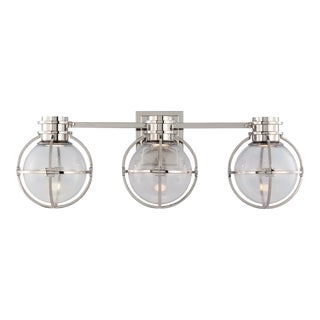 Chapman & Myers for Visual Comfort Signature Gracie Triple Sconce in Polished Nickel with Clear Glass For Sale