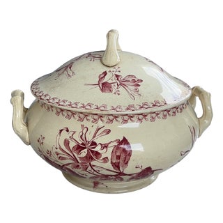Red Ironstone Tureen with Honeysuckle Pattern from Gien For Sale