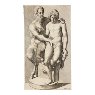 1671 Engraving of Satyr and Male Nude For Sale