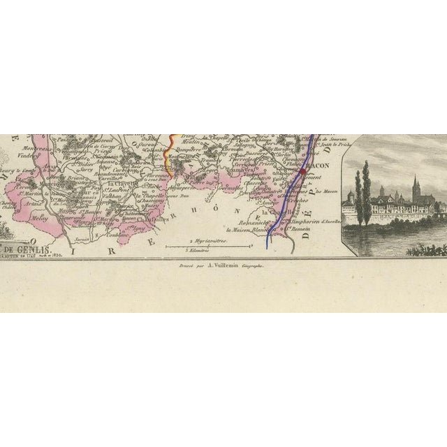 19th Century Antique Map of the Saône-Et-Loire, Mâcon and Chalon by Vuillemin, 1860 For Sale - Image 5 of 12
